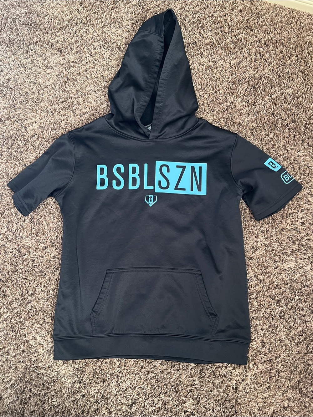 Baseball Lifestyle 101 Black Short-Sleeve Hoodie with Aqua Logo